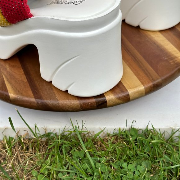 Cape Robbin Multi- Color Spandex Mid Block Heels Rhinestone Trim Sandals - Picture 7 of 10